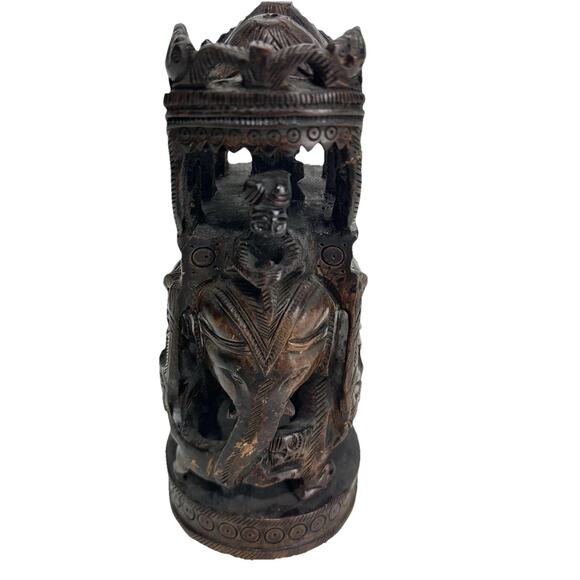 Vintage Elephant Ambari Wooden Statue Handmade India Decorative Figurine - Picture 1 of 14